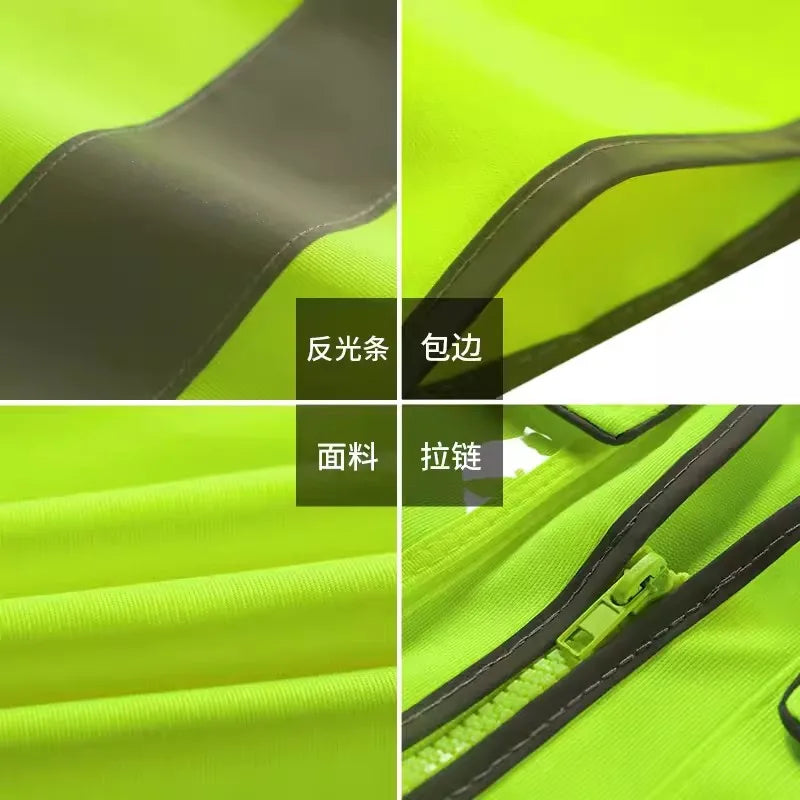 Safety Vest Construction Vest for Men Work Safety Workwear with Multiple Pockets and Zipper