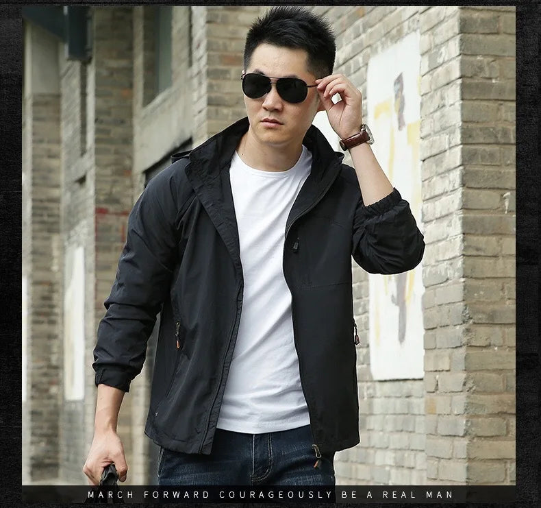 Chaqueta de hombre para senderismo y camping al aire libre, impermeable, cortavientos con capucha, abrigo informal nuevo de otoño, chaqueta táctica militar para hombre 6XL
