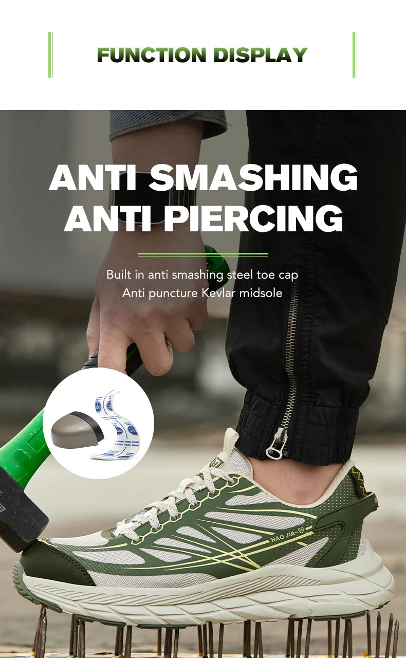 Zapatillas de trabajo ligeras con puntera de acero, calzado de seguridad para hombre, anticolisión, antipunzón, indestructible, transpirable