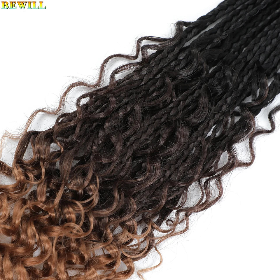 18" Long Boho Braids Extensions Goddess Box Braids Crochet Hair Black Purple Pink Synthetic Braiding Hair Bohemian Hippie Braids