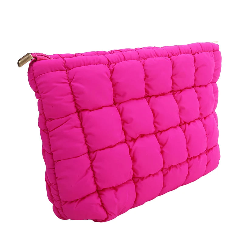 Neceser acolchado para mujer, bolsa de almacenamiento de maquillaje acolchada, neceser hinchable, bolsa organizadora de cosméticos grande, bolso de mano, estuche de belleza