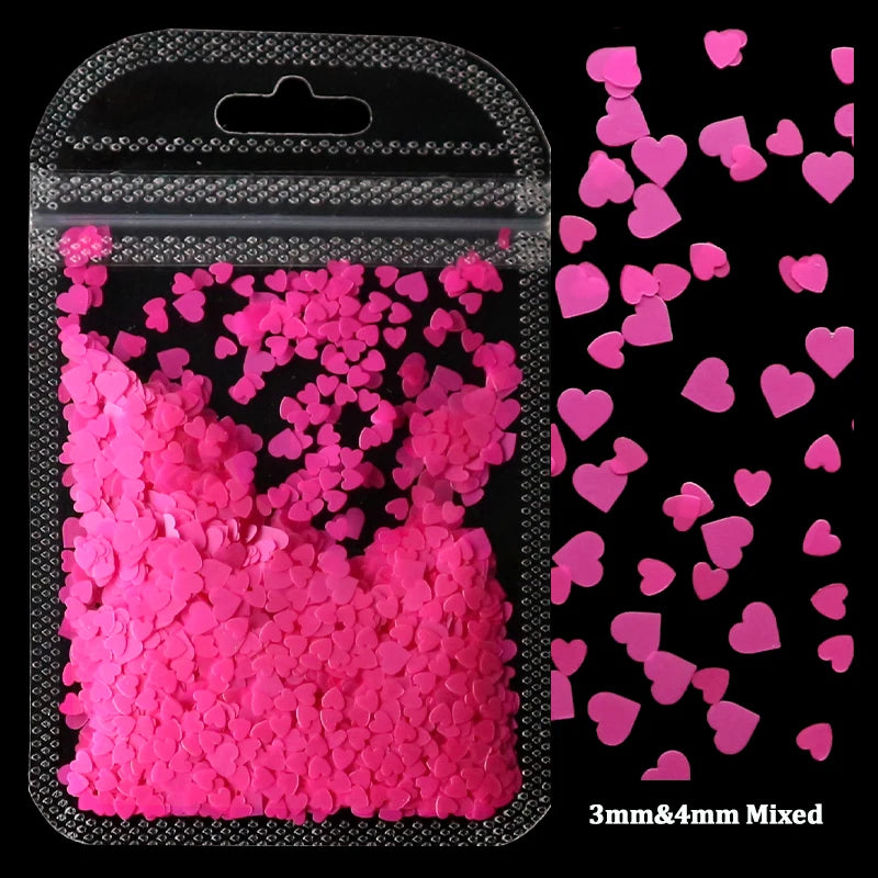 2g Holographic Nail Art Glitter Shiny Sweet Love Red Heart Flakes Sequins 3D Nail Paillette Manicure Valentine's Day Decorations