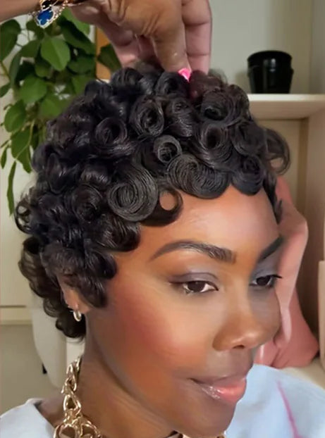 Highlight Curly Pixie Human Hair Wig