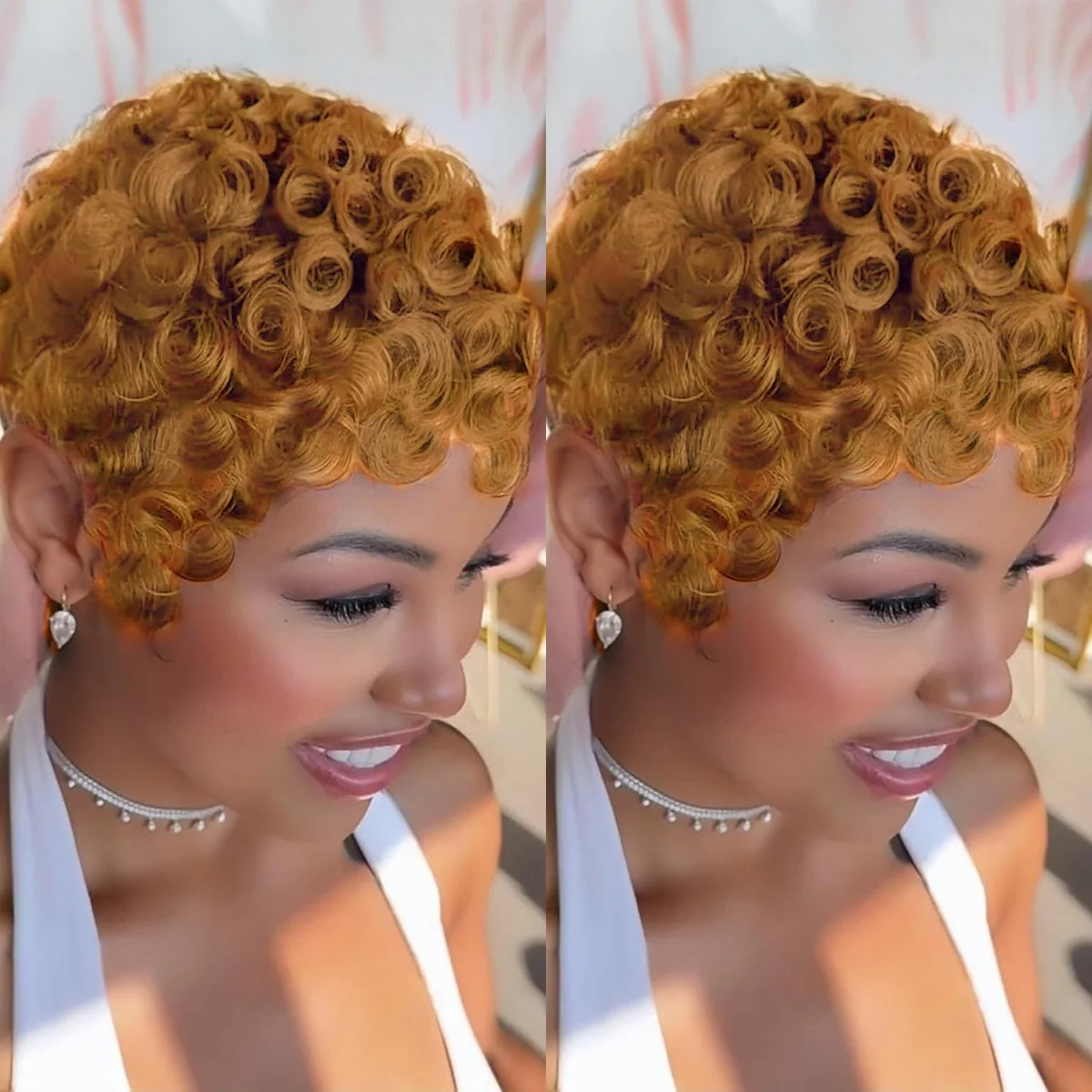 Pixixe Cut Curly Wigs for Women Short Layered Pixie Cut Brazilian Human Hair Wigs Full Machine Wig