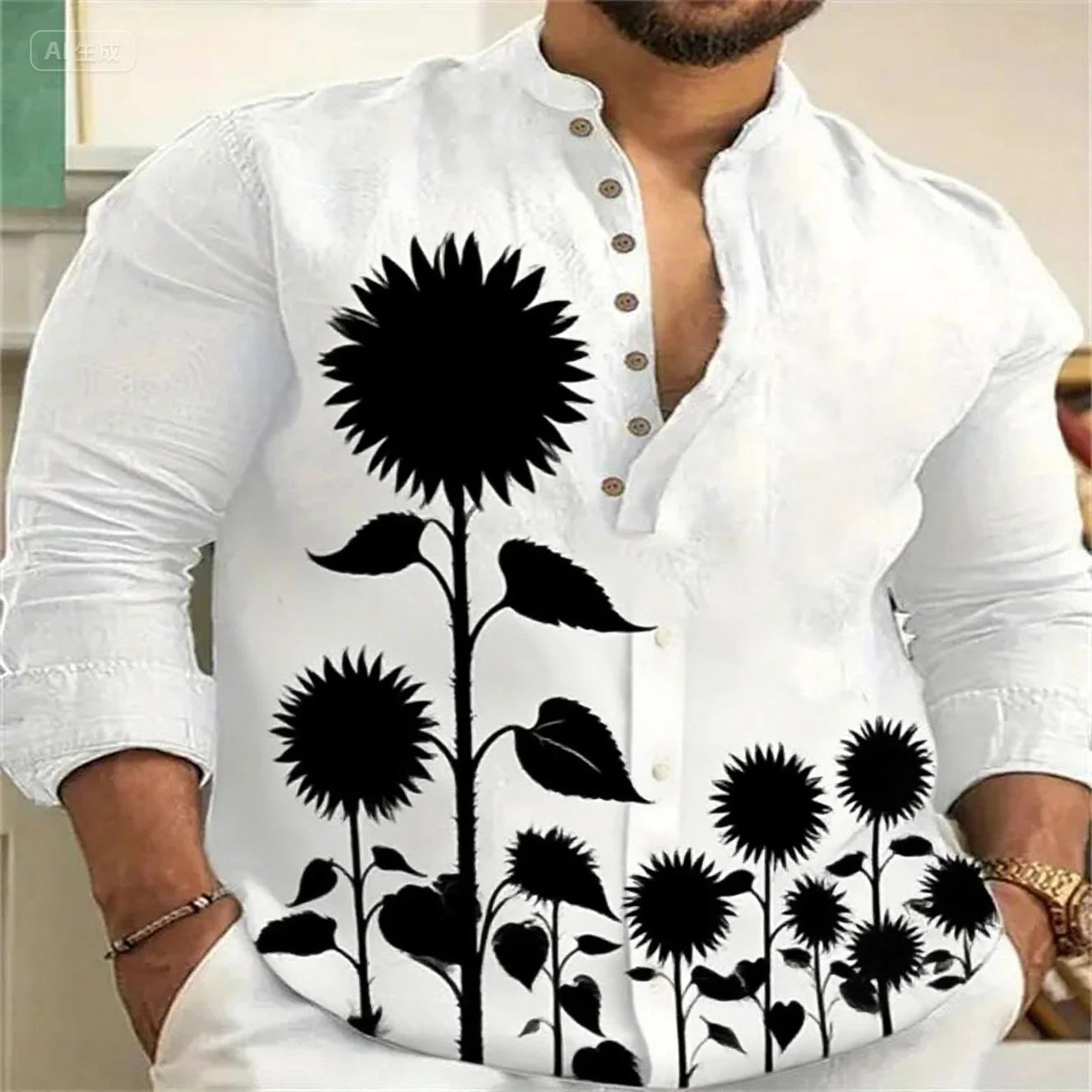 Camisa informal de lino de manga larga con estampado de vegetación, sencilla y de alta calidad, tallas XS-6XL, entrega rápida