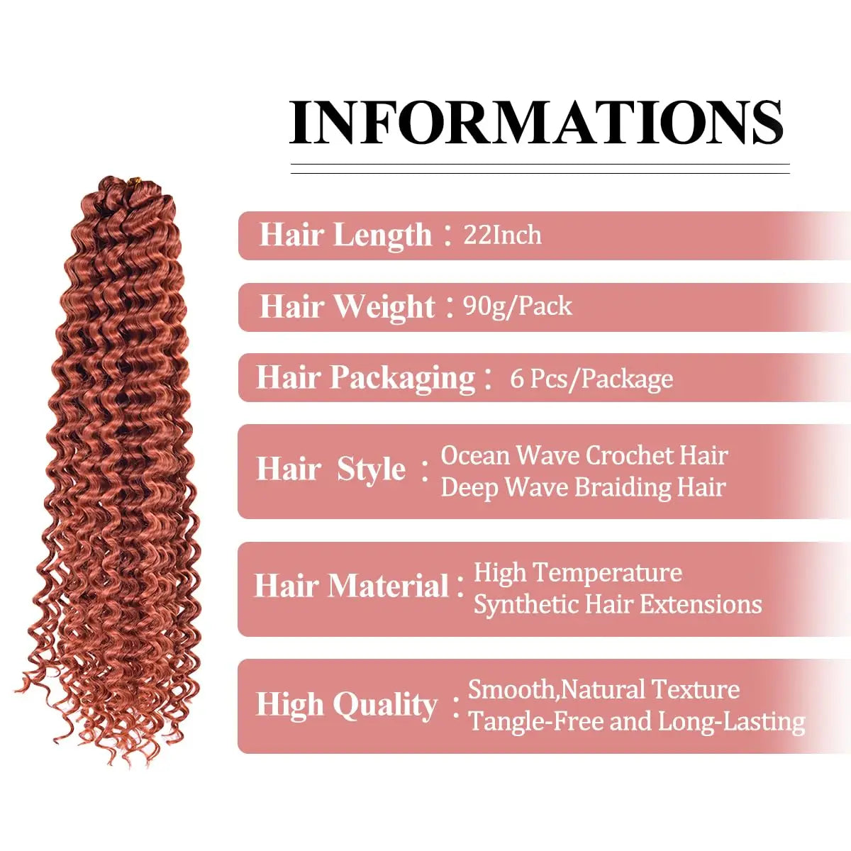 Syntetisk 22 tommers dyp bølget vri heklet hår syntetisk afro krøllete hår heklet fletter ombre brun flettehår extensions
