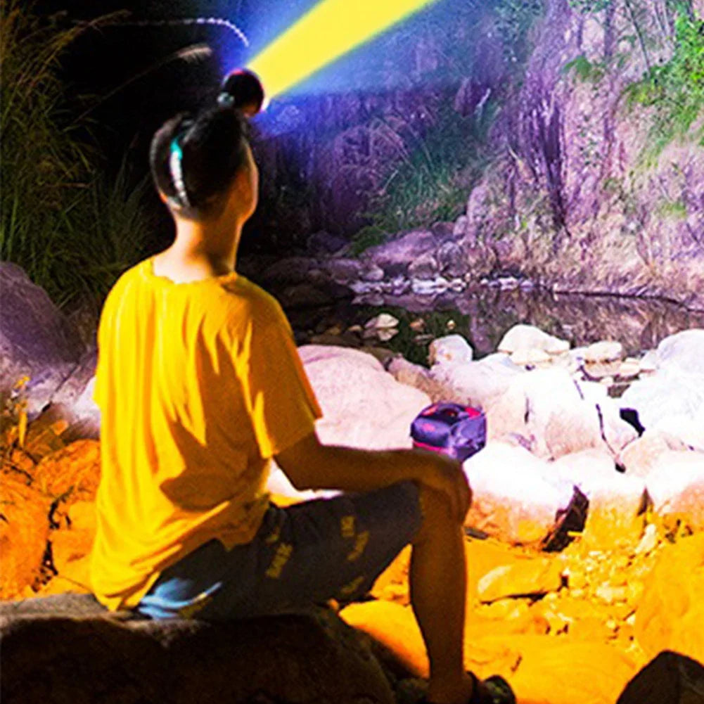 Linterna de pesca Linterna frontal recargable LED de largo alcance Lámpara de pesca nocturna montada en la cabeza para acampar al aire libre, correr, andar en bicicleta