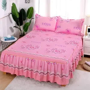Colcha y cubrecama estilo coreano con volantes de cama transpirables, antimanchas y sin encogimiento, protector Simmons