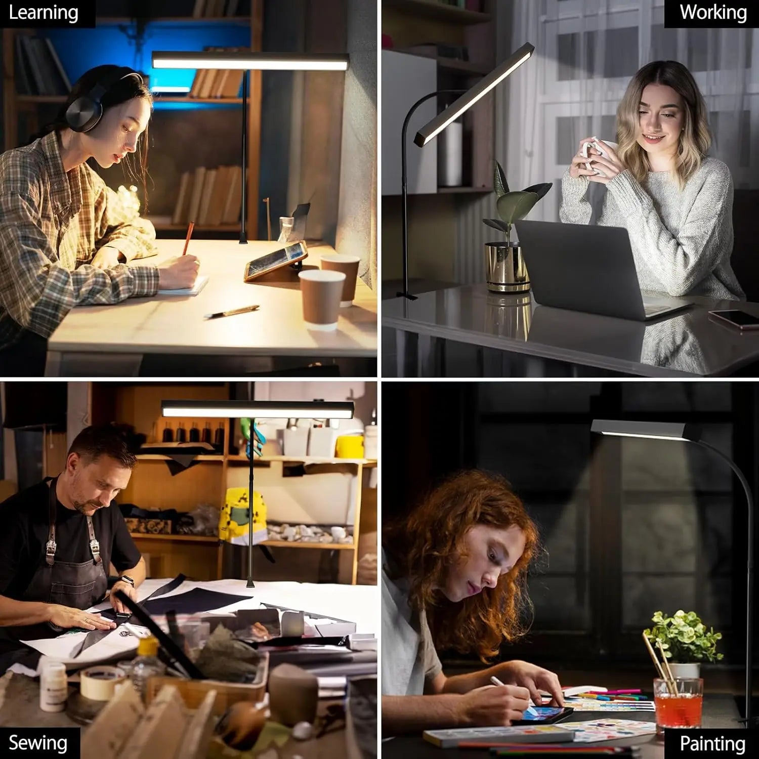 Lámpara de escritorio LED para oficina y hogar, luz de escritorio con cuidado ocular, atenuación continua, cuello de ganso flexible ajustable, lámpara de escritorio USB con abrazadera