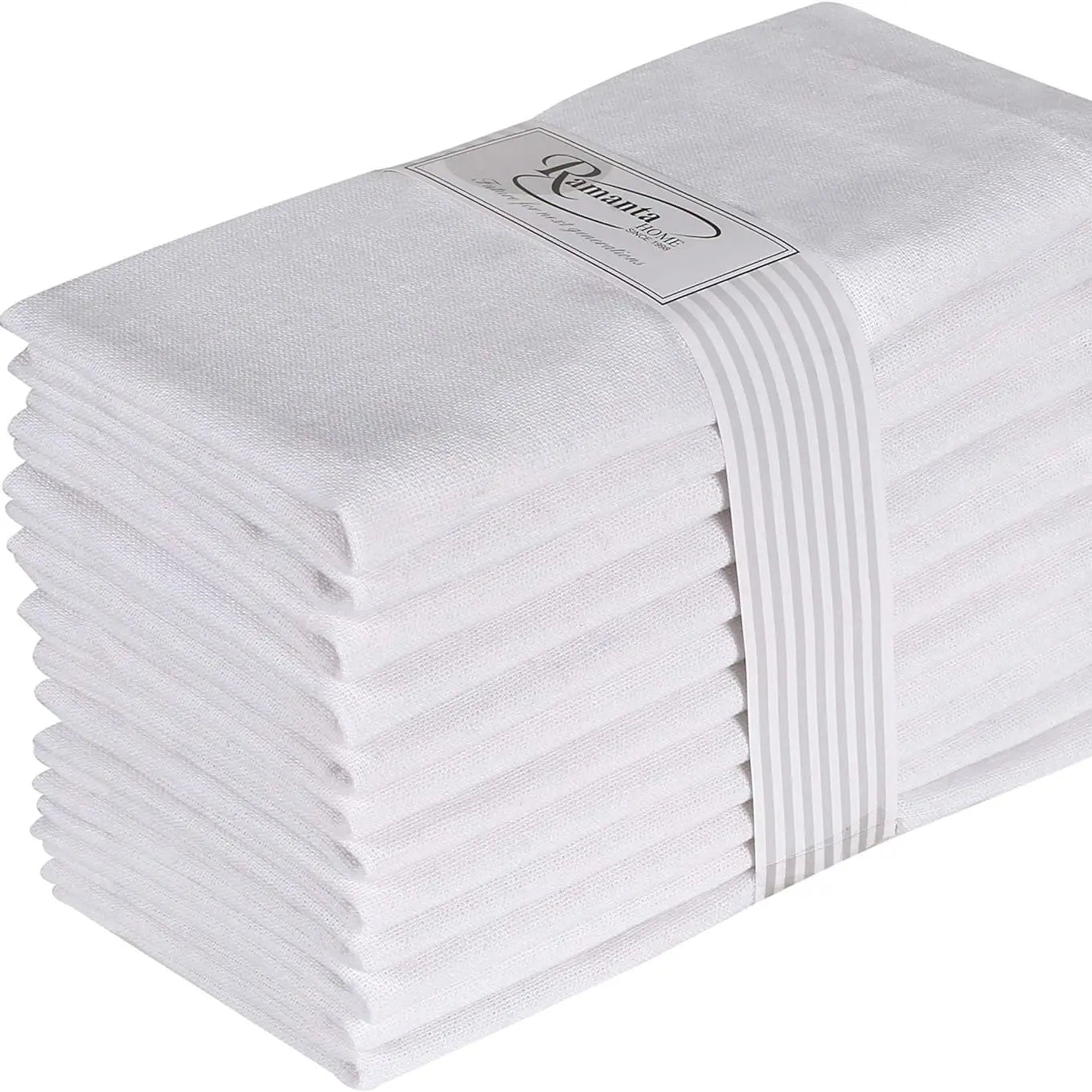 Paquete de 12 servilletas de cena 100% algodón, de 45 x 45 cm, blancas, suaves, absorbentes y cómodas, ideales para eventos y uso regular.