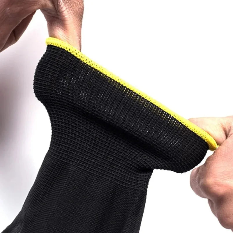 Guantes de Trabajo con Revestimiento de PU Negro Transpirables Antideslizantes para Maquinaria de Fábrica Jardinería Carpintería Trabajo al Aire Libre Suministros de Reparación de Automóviles