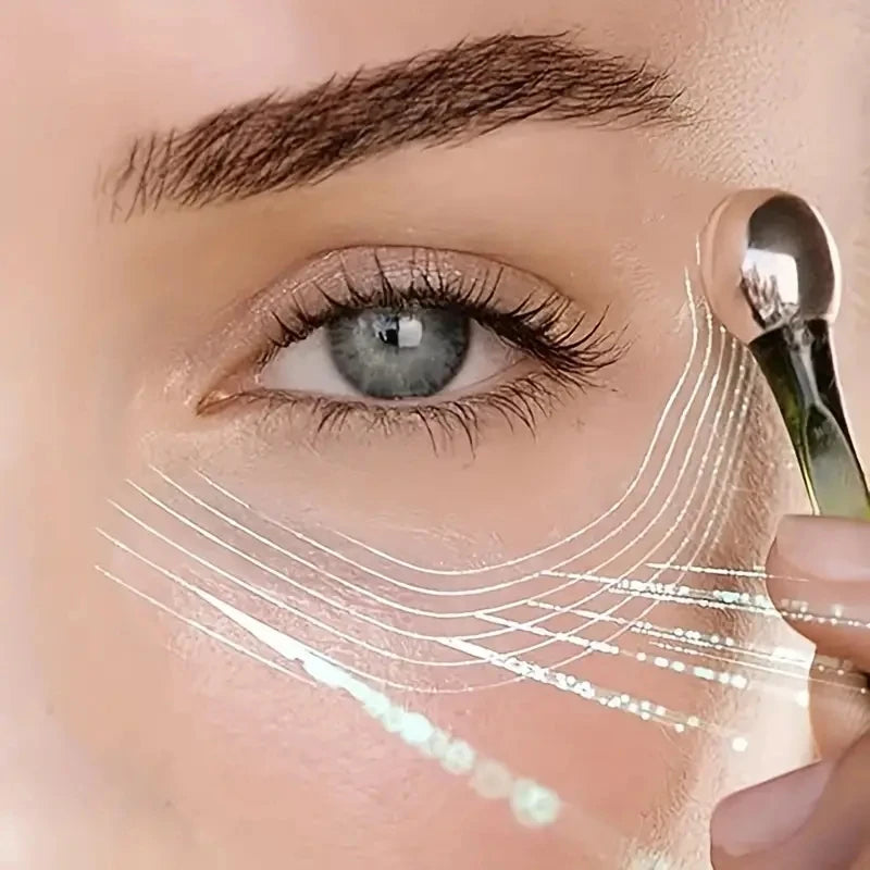1 aplicador de crema de ojos con rodillo de masaje, espátula cosmética, cuchara facial antiarrugas de aleación dorada, herramienta delgada para el cuidado de la piel del rostro