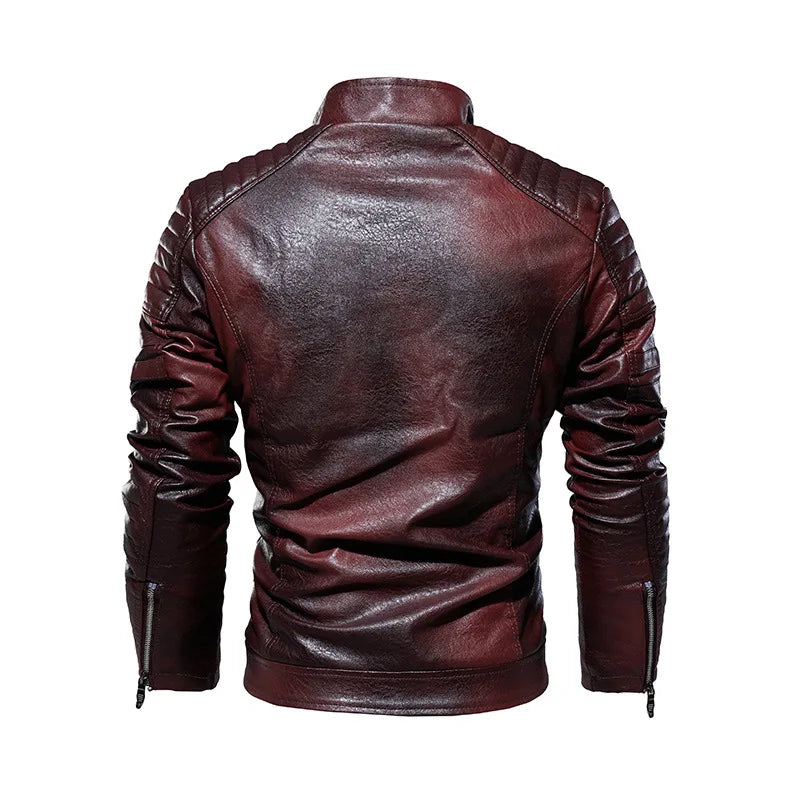 Chaqueta de Motociclista para Hombre, Chaquetas de Cuero PU para Motociclista con Forro Polar, Cortavientos de Moto para Hombre, Cuello Levantado, Chaquetas Casuales