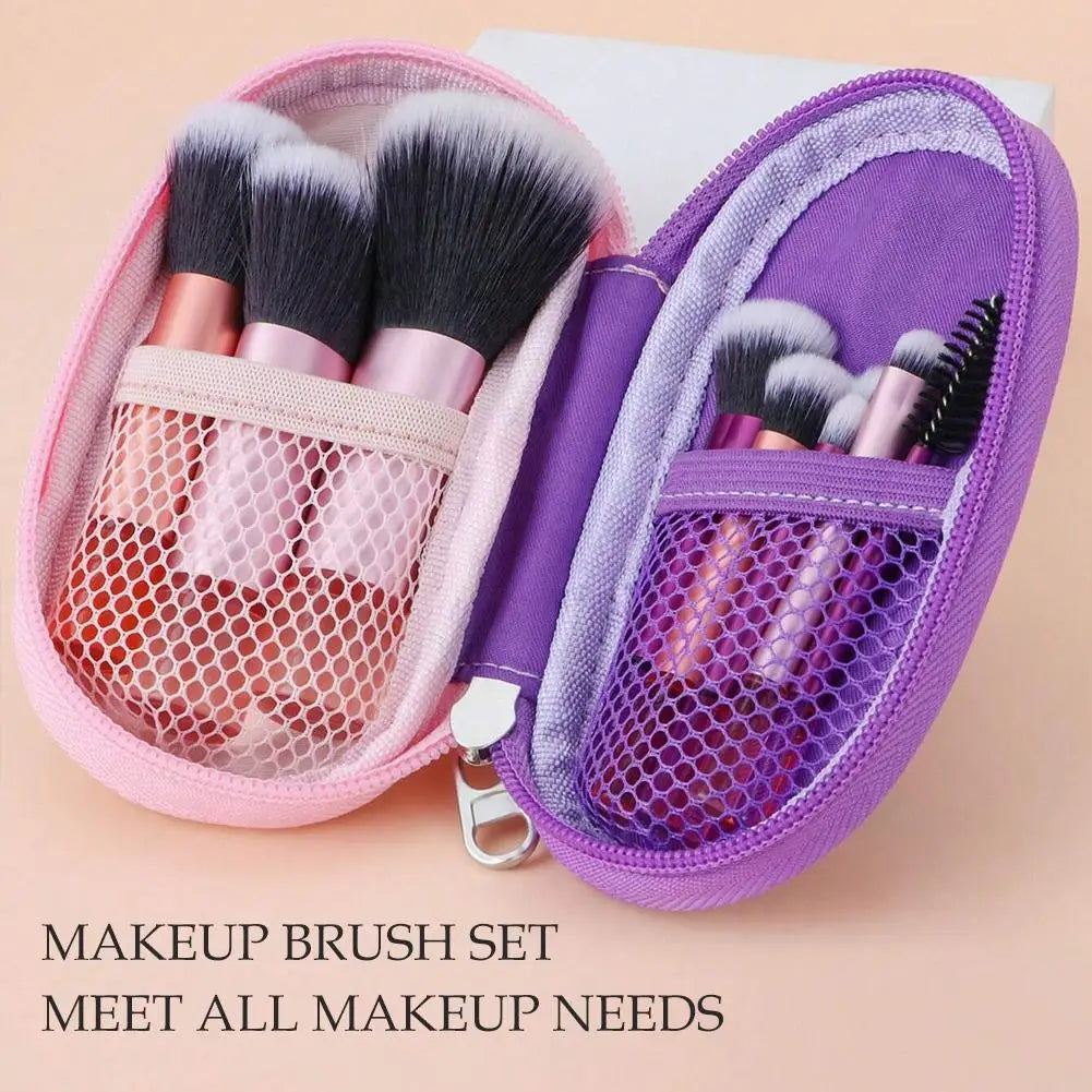 Set de 10 mini brochas de maquillaje para principiantes, brochas para base y corrector de ojos, brochas cosméticas de viaje con estuche portátil