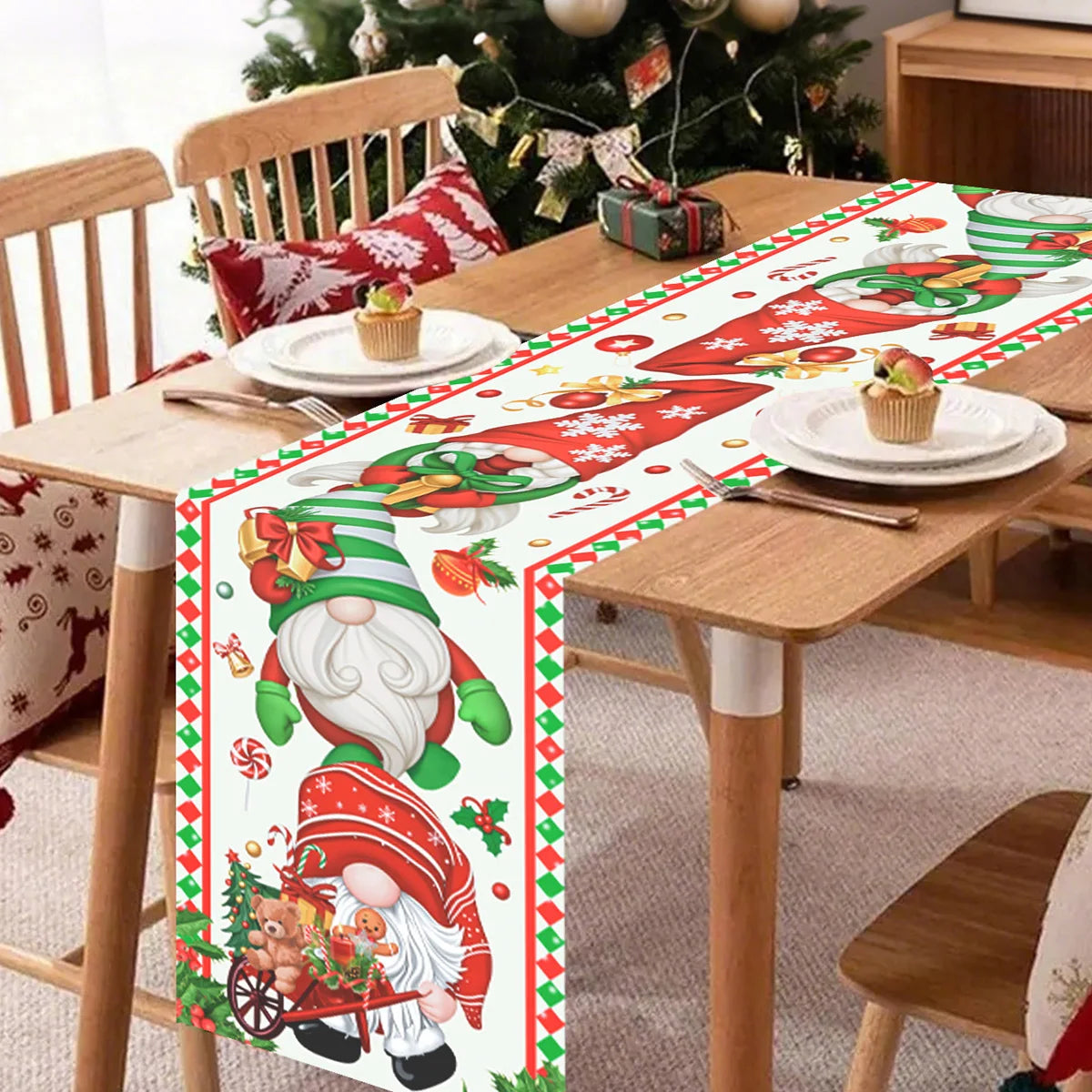 Camino de Mesa Navideño Decoración Fiesta de Navidad Camino de Mesa Papá Noel Muñeco de Nieve Navidad Natal Regalo de Año Nuevo