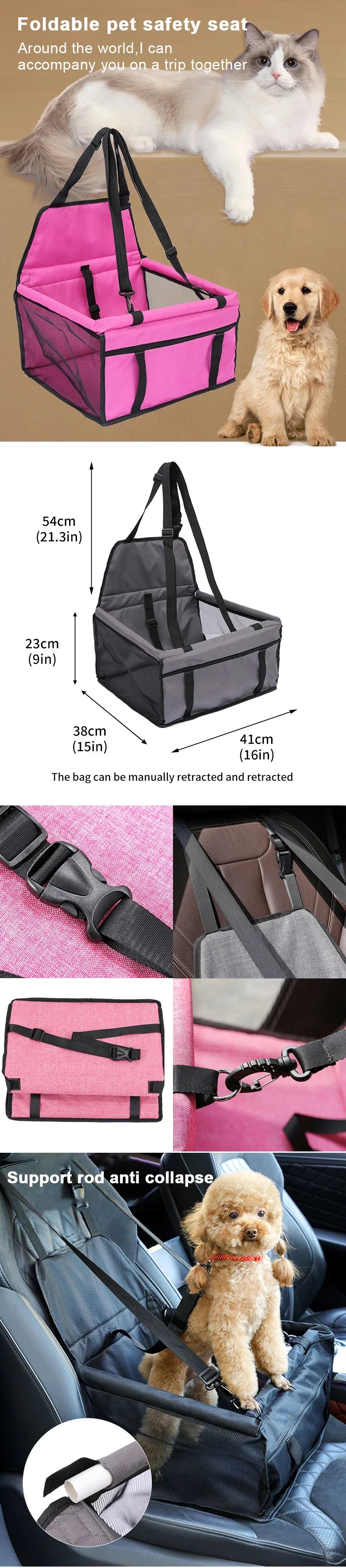 Bolsa de viaje de malla colgante, plegable, para accesorios de viaje, doble grosor, impermeable, con 5 colores, suministros para mascotas, alfombra para perros, manta, bolsa de seguridad para el asiento del coche de mascotas