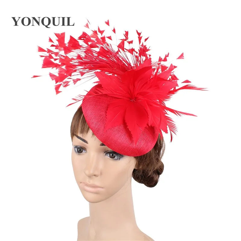 Fashion Feathers Hats Sinamay Fascinators Chapeau Elegant Women Hair Fedora Accessory Ladies Party Tea Race Headwear With Clips