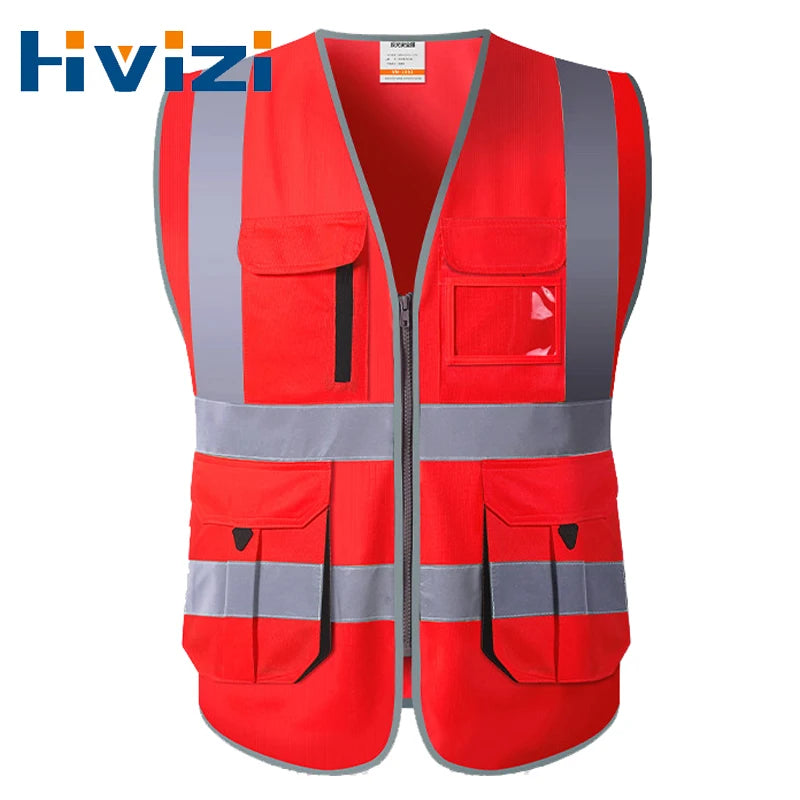 Red Vest for Men Working Vest Workwear with Many Pockets Hi Vis Work Wear