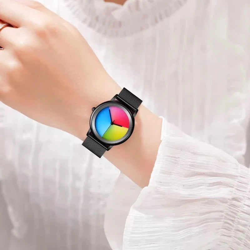 Nuevo y exclusivo reloj de mujer a la moda, informal, con esfera de color cambiante, de cuarzo, ultrafino de acero, para mujer, regalo especial