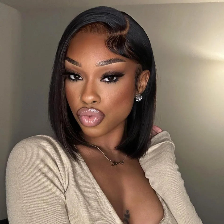 Pixie Cut Short Bob Wig 5X5 Hd Lace Closure Wig 5X5 Transparent Lace Front Wig Straight Human Hair Wigs For Women Brazilian Hair 250 Density Black