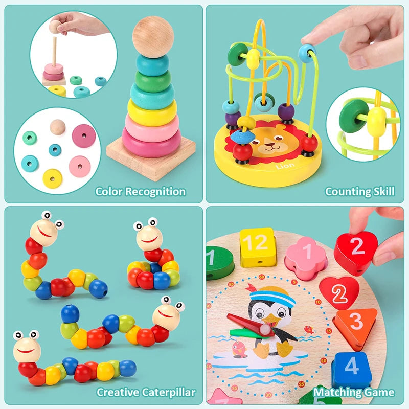 Montessori Bebé Juguetes Niños Rompecabezas 3D Madera Juegos Bebé Aprendizaje Temprano Juguetes Educativos Madera Para Niños Regalos Cumpleaños