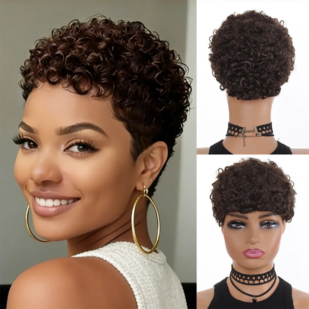 Afro Kinky Curly synthetic wig Hair Wig Short Pixie Cut Wig Full Machine-Made Wig for Women