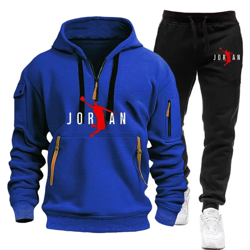 Autumn and winter new trend men's blazer + Tracksuit pants Fashion casual jogging print sportswear outdoor sportswear