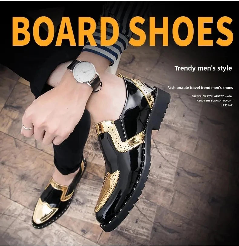 Zapatos Formales de Hombre de Moda, Mocasines Ligeros para Exteriores, Zapatos de Cuero con Suela Gruesa Resistentes al Desgaste, Negro, Dorado y Plateado, Tallas 38-48