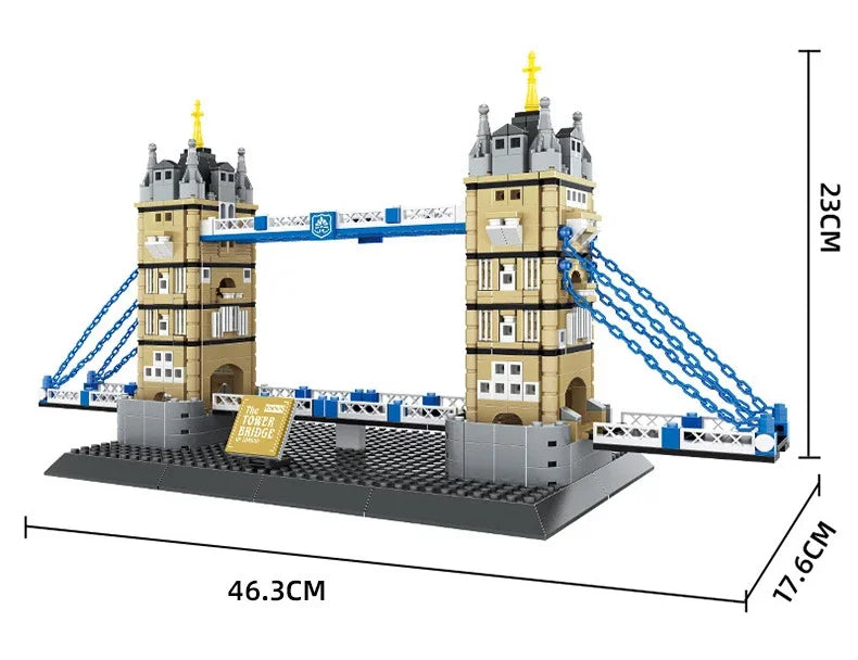 Creative Construction World Famous Modern Building Modelo de Arquitectura de Ladrillos Puente de la Torre de Londres, Inglaterra, Colección de Juguetes para Niños