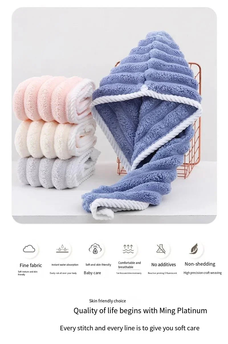 Gorro para el pelo seco para mujeres, pañuelo engrosado y súper absorbente para secar el pelo, gorro de secado rápido, toalla para el pelo seco