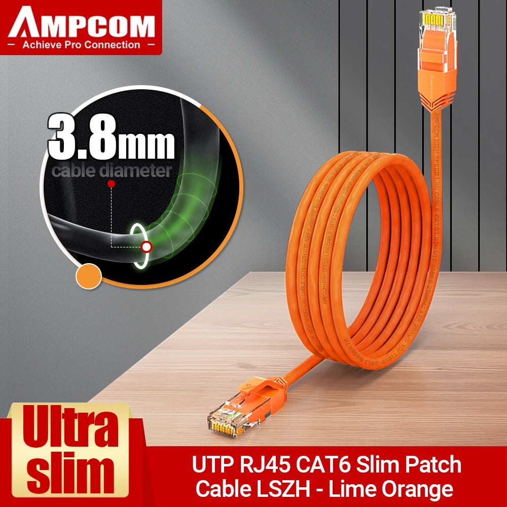 AMPCOM Ethernet Cable, Ultra Thin Cat6 RJ45 Lan Cable UTP RJ 45 Networking Cables Patch Cord for Desktop Computers Modem Router