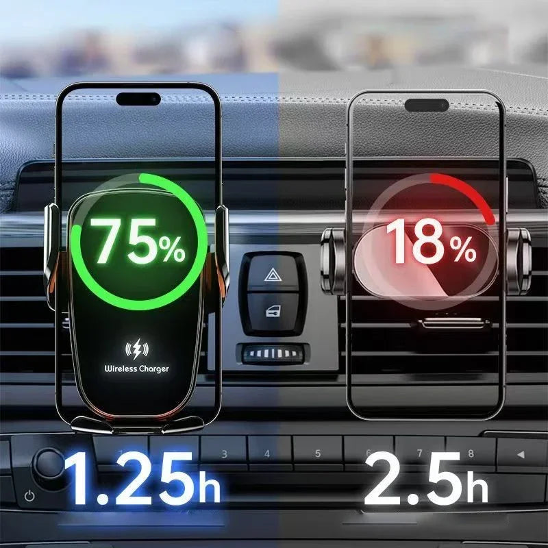 UYUXIO Cargador Inalámbrico Rápido de 15W para Coche con Abrazadera Manual, Soporte para Teléfono de Rejilla de Ventilación para iPhone, Samsung y Teléfonos Android