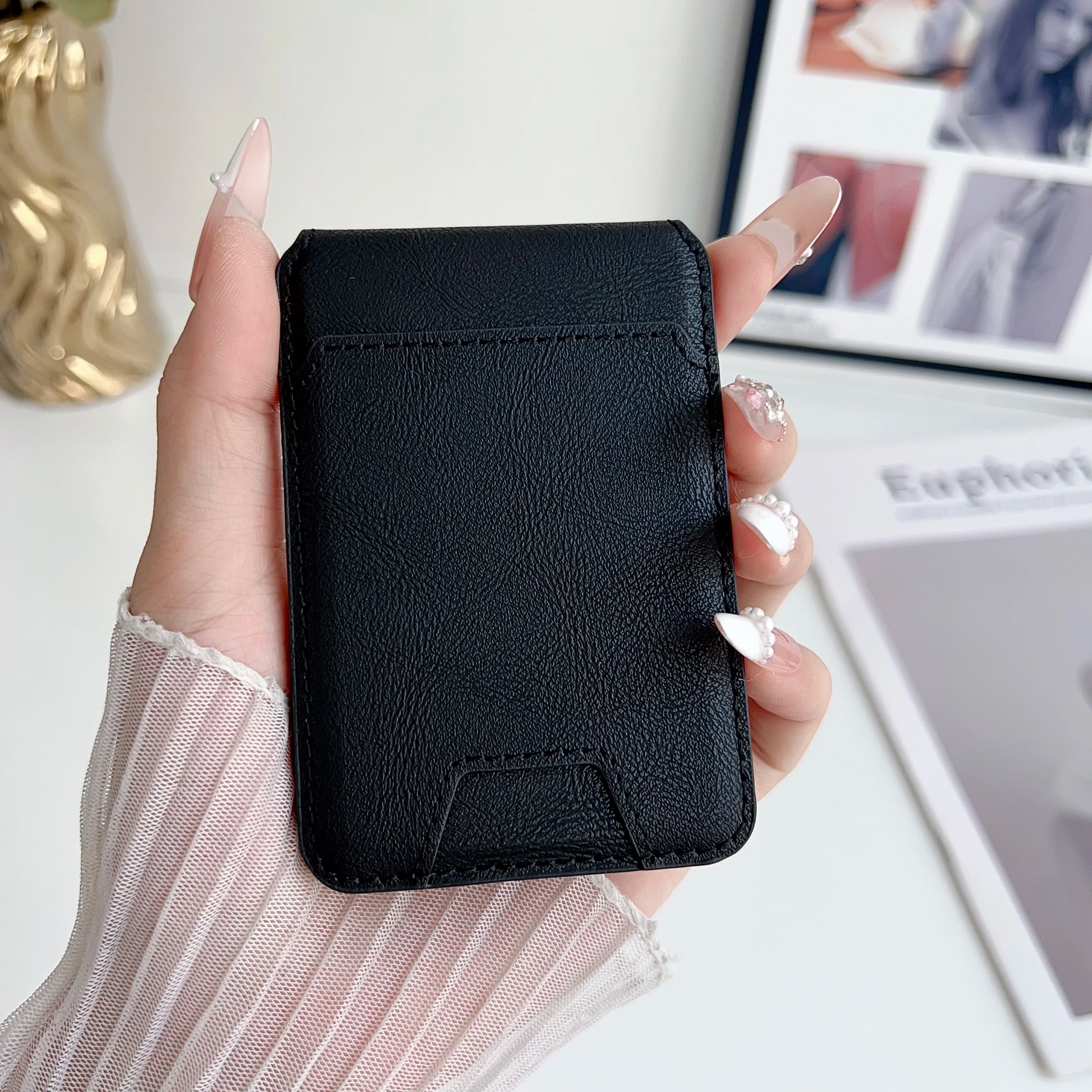 For Magsafe Magnetic Pu Leather Wallet Stand Credit Card Holder for Iphone 16 15 14 13 12 Pro Max Card Holder Phone Bag Cover