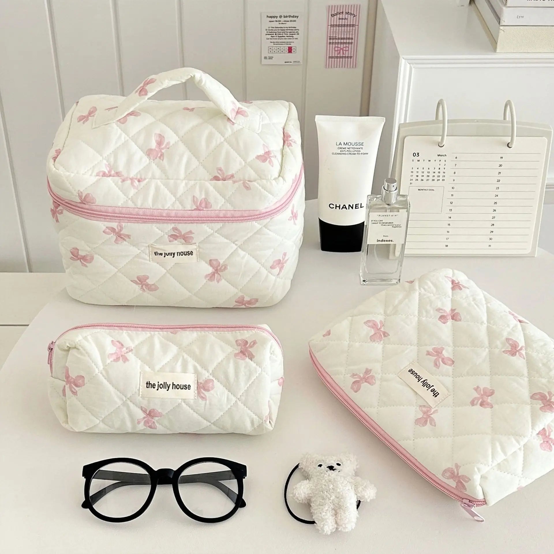 Bolsa de cosméticos para mujerBolsa de viaje para artículos de aseo Bolsa de maquillaje con lazo Bolsa de almacenamiento de maquillaje de moda Neceser organizador de bolso Kosmetiktasche
