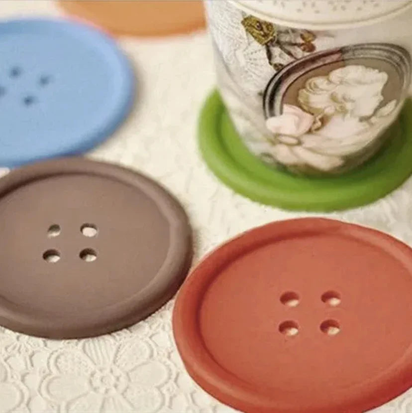 Lot de 5 dessous de verre ronds et résistants à la chaleur, antidérapants et isolants, en silicone, pour table, dessous de verre à boutons simples