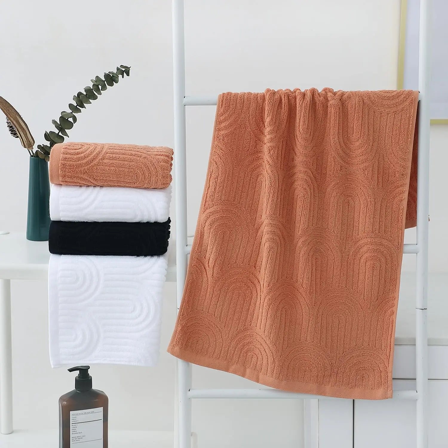 Hand Towels Striped Pattern 100% Cotton Absorbent Soft Decorative Towel for Bathroom