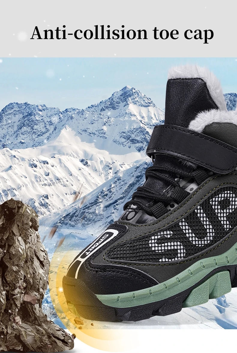 Winter Plus Velvet Hiking Shoes For Kids Non-slip Platform High Top Sports Shoes Boys Outdoor Warm Plush Children's Sneakers