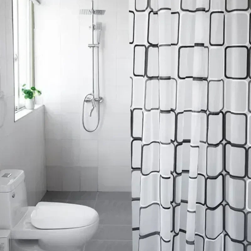 Cortinas de ducha de baño Impermeable Cortina de baño PEVA Patrón geométrico moderno a cuadros Decoración del hogar de granja Translúcido