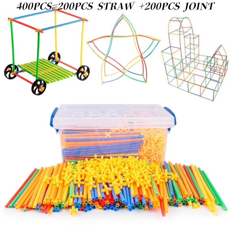 Jouets de construction de paille à faire soi-même, jouets éducatifs d'ingénierie de motricité colorée, jouets de construction STEM