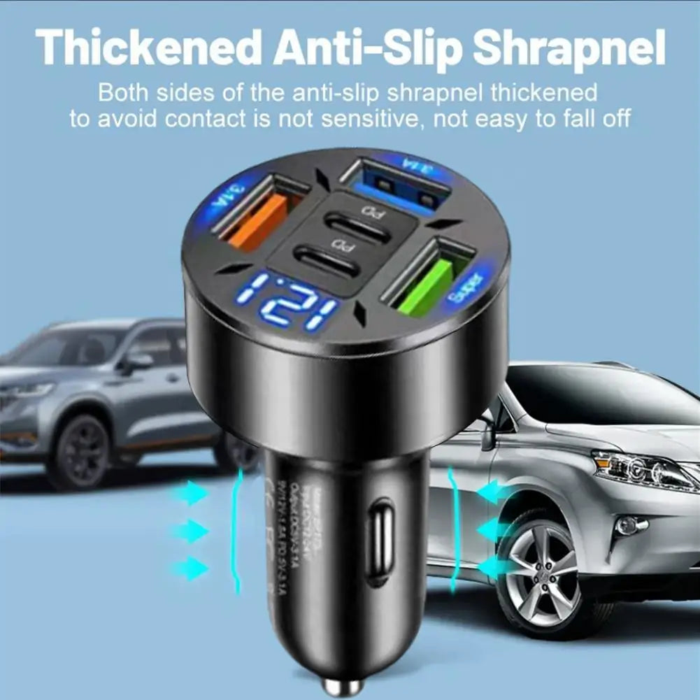 Cargador de coche 5 en 1 de 250 W PD QC3.0 Carga rápida USB C para iPhone Samsung Galaxy iPad Pro Adaptador multipuerto para encendedor de cigarrillos