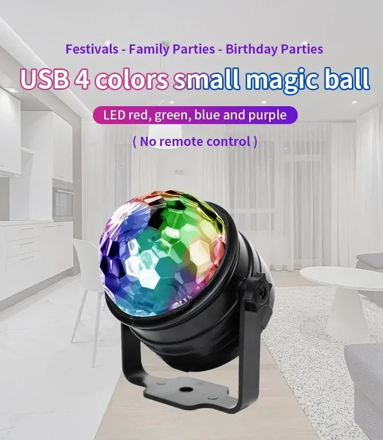 Luz LED de escenario para discoteca, bola giratoria, estroboscópica, control de sonido remoto, mágica, para coche, RGB, regalo de Navidad, fiesta, club, lámpara de espectáculo láser