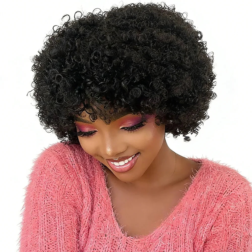 Synthetic Afro Kinky Curly Hair Wigs With Bangs Soft Fluffy Fiber Cheap Machine Made Wig For Women Party Cosplay Daily Use