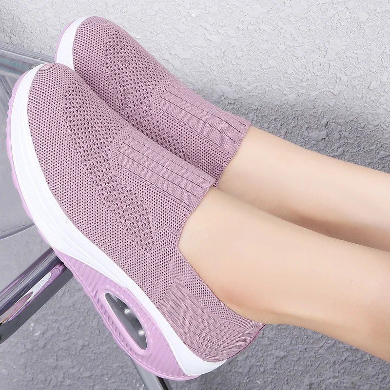 Zapatillas de deporte para mujer, zapatos vulcanizados, zapatos de plataforma de moda para mujer, zapatos planos sólidos, zapatos casuales transpirables con cuña para caminar o correr