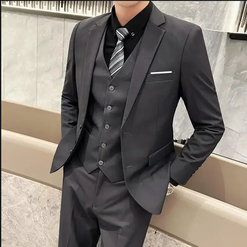 Traje (blazer + chaleco + pantalón) de hombre, elegante, de negocios, estilo británico, color liso, para banquete, anfitrión o boda, informal