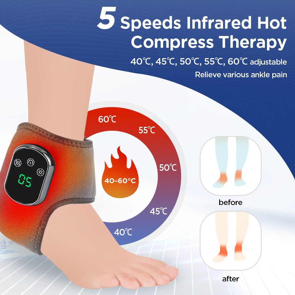 Electric Heat And Vibration Ankle Massager Infrared Hot Compress Therapy Ankle Massage Heated Wrap Support Brace Foot Protector