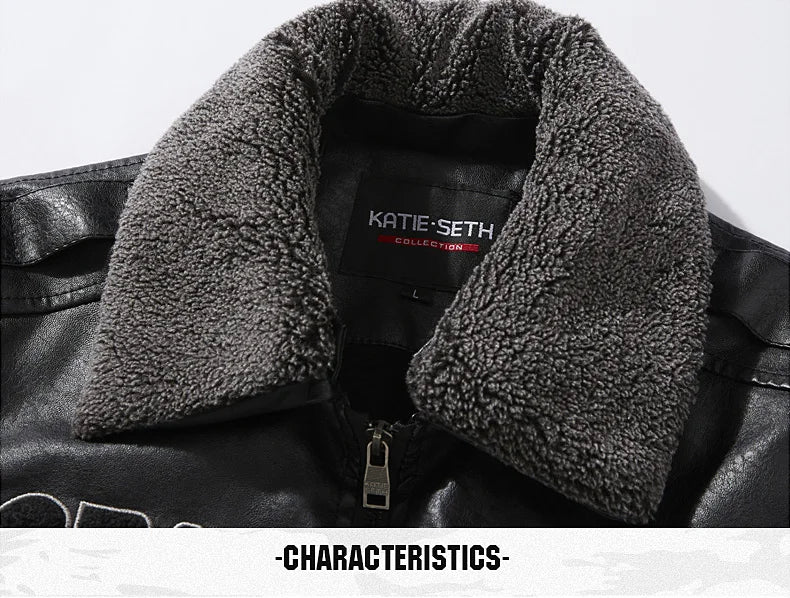 Chaquetas de moto para hombre de moda otoño/invierno casual de cuero bordadas estilo aviador en invierno terciopelo PU Jacke