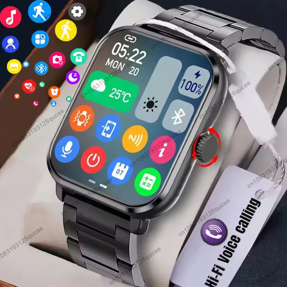 Montre connectée pour Android et iOS, écran HD de 2,01 pouces, Bluetooth, appels, messages, alerte, musique, mode sport, pour hommes et femmes, cadeau