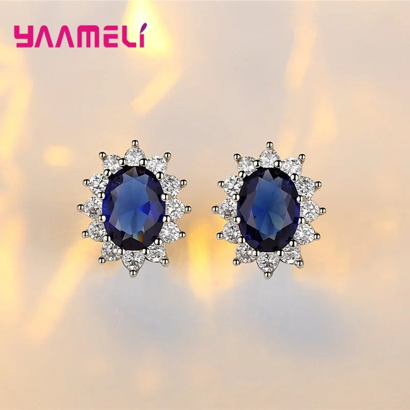 Juegos de joyería de compromiso para boda de mujer, 100% auténticos, de plata de ley 925, diseño clásico de flor ovalada con circonitas cúbicas brillantes