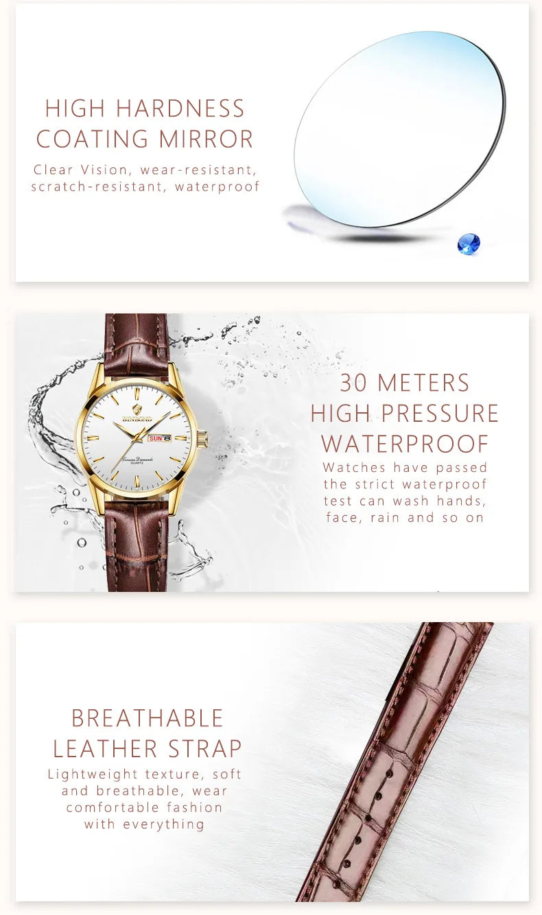 Hombre Reloj Superior Marca de Lujo Reloj de Pareja para Mujer Hombre Reloj Impermeable Calendario Masculino Relojes de Pulsera de Cuarzo Correa de Cuero Señoras