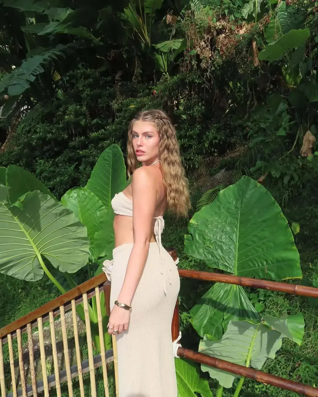 Conjunto de punto de 2 piezas para mujer, falda larga con retales florales, tops de tubo y falda de playa ajustada de cintura alta, conjuntos de punto para mujer